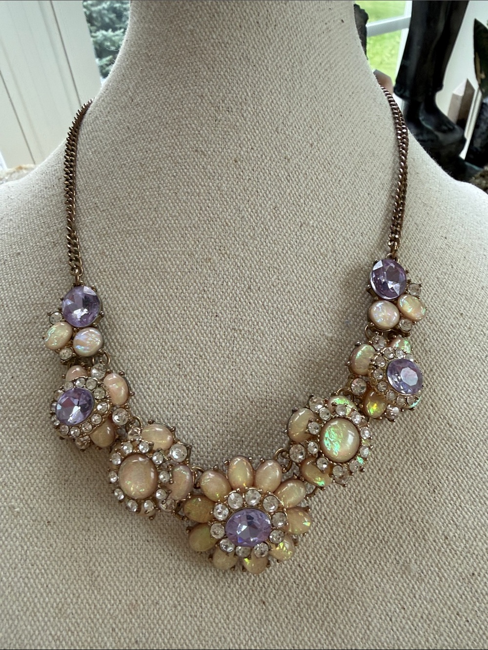 Statement Floral Bib Necklace in Lavender and Opal